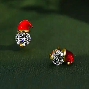 Santa Hat Stud Earrings NIP stainless steel post gold finish LAST PAIR